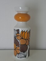 Mid-century narancssárga Hollóházi porcelán váza 22 cm