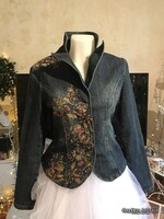 HÍMZETT  FARMERKABÁT - SZTRECCS - PAMUT - S méret - ÚJSZERŰ -  HIBÁTLAN