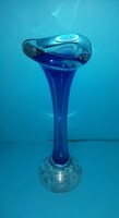 Aseda glass buborékos talpú művészi svéd kék üveg váza - 1960-as évek