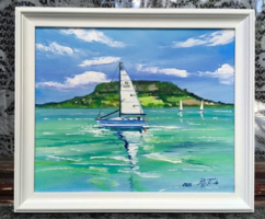 Balaton sailing boats, titled 'Badacsony' oil painting [Tünde Papp]
