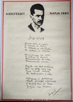 1980s Poetry Day poster, with József Attila's poem Tiszta szívvel, 56x82 cm
