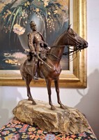 Különleges Bronz lovas tiszt szobor Osztrák Magyar Monarchia idejéből