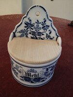 Gyönyörű nagy méretű fali porcelán hagymamintás liszttartó