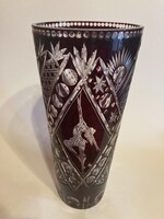 Kézzel csiszolt,kétrétegű rubint vörös kristály váza.30cm
