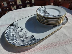 Hollóházi Szász Endre porcelán süteményes / szendvicses készlet hibátlan