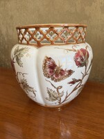 CSODÁS, NAGYMÉRETŰ ZSOLNAY PORCELÁN LEPKÉS KASPÓ