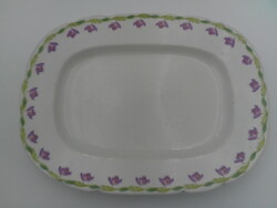 Lila virágos porcelán süteményestál, pecsenyéstál