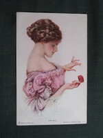 Képeslap,Harrison Fisher grafika,művészet,lány,hölgy,női modell,1912-