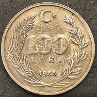 Törökország 100 török Font, 1988.