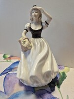 Coalport minőségi Angol porcelán - gyönyörű hölgy virágkosárral