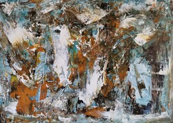 Baján Ildikó festmény 50 x 70 cm. Porszemként a végtelenben.