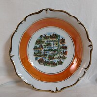 Német retro porcelán falitányér, Schwabenland térképpel, arany peremmel – 20 cm