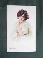 Képeslap,grafikai,művészet,lány,hölgy,női modell,1915-