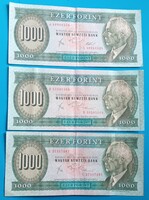 3 db 1000 Forintos 1983 "A,B,C," betűsorral