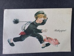 Old Graphic Drawn Postcard Happy New Year - Zsuzsa Demjén