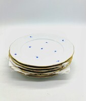 Ritka! 6 db Herendi lapostányér – különleges kék virágos szóróminta, hibátlan (23 cm)