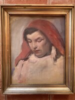 Szüle Péter/ 1886-1944/ --Piros kendős nő