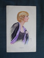 Képeslap,R. G. Molhans grafika,művészet,lány,hölgy,női modell,1915-