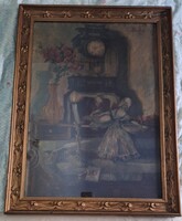 Lápossy Hegedűs Géza (1875-1929) - Nő a szalonban - Nagyméretű, reprezantatív akvarell