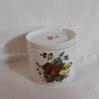 Retro Zsolnay porcelán fedeles fűszertartó / bonbonier erdei gyümölcs mintával