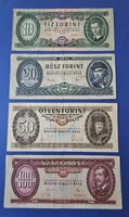 Bankjegy sor "Kádár címeres" 10 / 20 / 50 / 100 forintos F tartásban