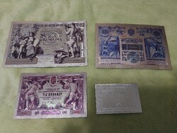 1902 Austrian-Hungarian CORONA silver-coated plastic banknotes (REPLICA!) RETRO