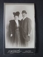 Antik CDV  fotó elegáns házaspár műtermi portré F H Schröck Laufen Tittmoning 1905 körül