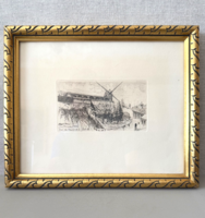 Eredeti 19. századi francia rézkarc: Eugène Delâtre – Montmartre, Moulin de la Galette (1885)
