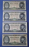 Bankjegy sor "Kádár címeres" 20 forintos 1962 / 1969 / 1975 / 1980 F tartásban!