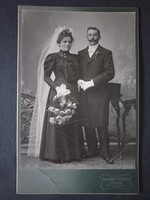 Antik fotó esküvői pár menyasszony vőlegény műtermi portré Adalbert Werner München 1900 körül