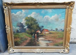Vásárhelyi, olaj-vászon festmény, tanya 60x80 cm