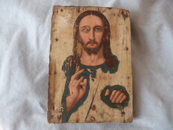 Antik ortodox ikon Jézus ábrázolás orosz népi ikon 19. sz vége 1900 körül antik ikon