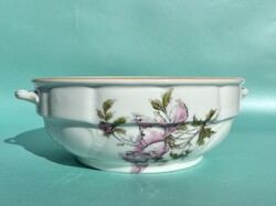 Antik nagyméretű szecessziós jellegű porcelán komatál kétfülű kínáló tál rózsa mintával 1920-as éveK