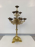 Antik gyertyatartó 10 ágú patinás nehéz bronz réz öntvény historizáló keresztény vallás templom 228