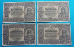 4 db 100 Korona 1920 évi