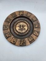 Retro Bronz / Réz Horoszkópos Fali Dísztál – Nap és Zodiákusok