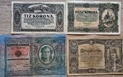 Történelmi korona bankjegy csomag (4 db) eladó!