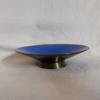 Retro sárgaréz tálka kobaltkék tűzzománc belsővel (11,5 cm)