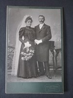 Antik fotó esküvői pár menyasszony vőlegény műtermi portré Adalbert Werner München 1900 körül