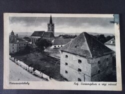 Régi képeslap Marosvásárhely, Ref. Vártemplom a régi Várral - 1942