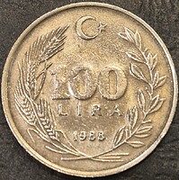 Törökország 100 török Font, 1988.