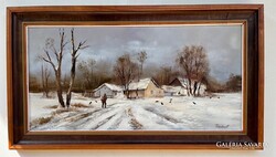 LEÁRAZVA Reinhardt István (1936 - ) Borús reggel a tanyán KERETEZVE 52x92cm