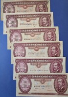 100 forintos bankjegy sor 1957 / 1975 / 1984 / 1989 / 1992 / 1993 VF tartásban!