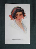 Képeslap,grafikai,művészet,lány,hölgy,női modell,1915-