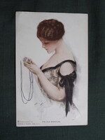 Képeslap,Harrison Fisher grafika,művészet,lány,hölgy,női modell,1912-