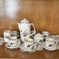 Ibolya mintás Hollóházi porcelán kávéskészlet aranyozott szegéllyel