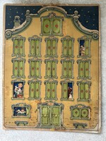 Antik német adventi naptár (1920k) - Dora Baum: Christkindleins Haus - Ritka budapesti udvari szállí