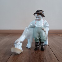 Antik Zsolnay porcelán Sinkó fiú kecskével