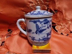 Kínai porcelán teás csésze szűrővel és tetővel