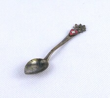 2B389 Régi zománc svájc címer és havasigyopár díszes cserkész réz kiskanál